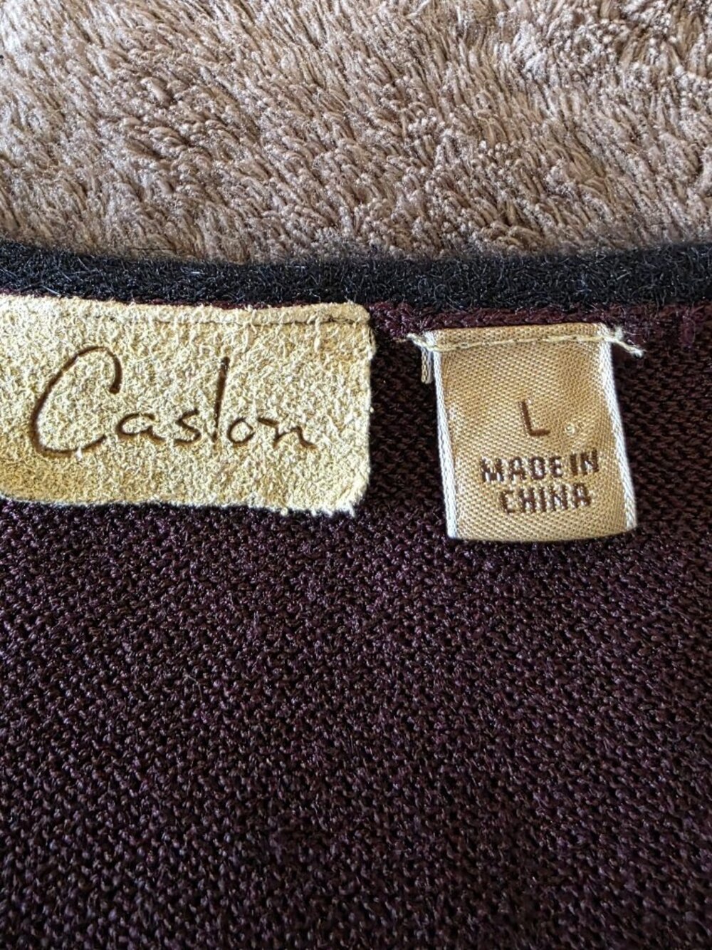 Caslon 100% Silk Sweater Womens L Brown Boatneck 3/4 Sleeve Split Cuff Luxury - Picture 13 of 16